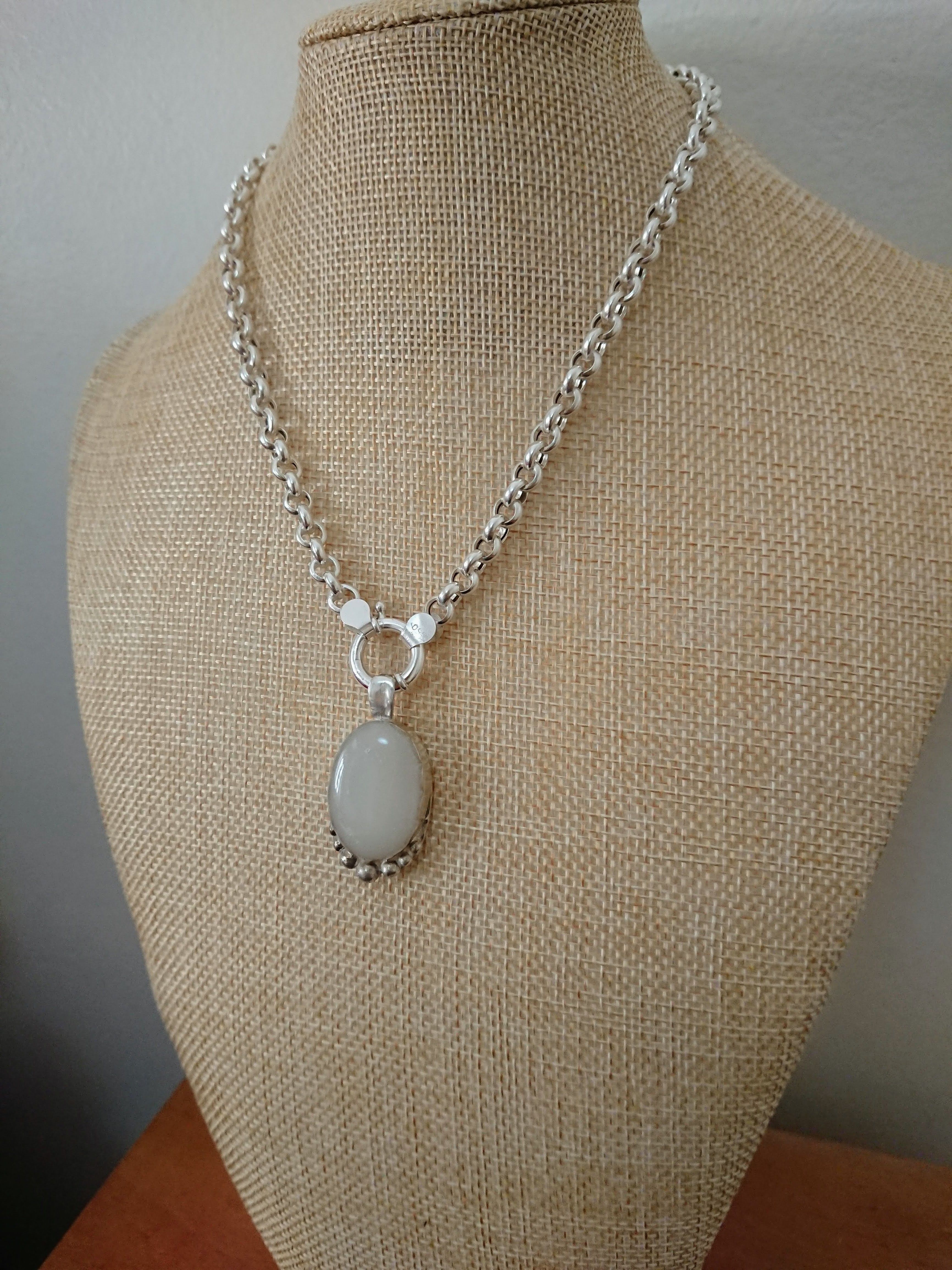 Dije óvalo + cadena rolo gruesa plata 925