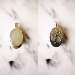 Dije óvalo 4cm borde sin bolitas con árbol de la vida en la parte posterior plata 925
