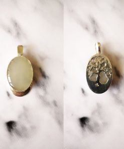 Dije óvalo 4cm borde sin bolitas con árbol de la vida en la parte posterior plata 925