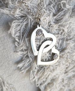 2 Corazones entrelazados+ 2 mini círculos con muestra +cadena rolo fina plata 925
