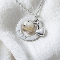 Dije ruso Meli +1 grabado + 1 mini perla + corazón liso + cadena rolo fina plata 925